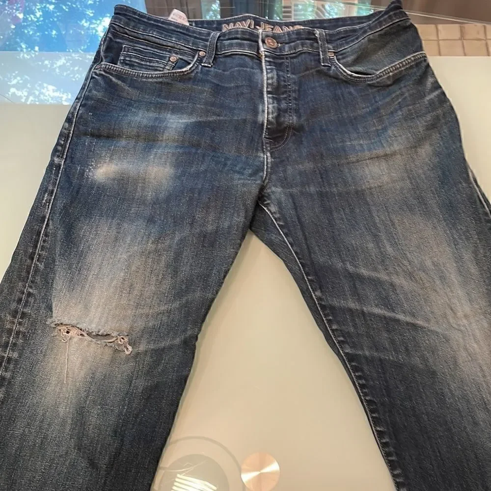 Mavi jeans 36/33 MATT dark blue wash straight light stretch distressed